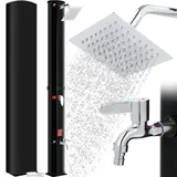 Solardusche, Solar Gartendusche 40 Liter inkl. 360° Duschkopf, Wasserhahn, Gartenschlauch-Anschluss & Schutzhaube, 4PCS Bodennägel, Pooldusche Camping, warmes Wasser, bis 60°C, ohne Stromanschluss