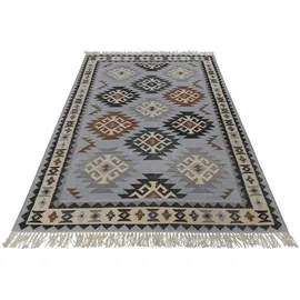 Green Looop Wollteppich GREEN LOOOP "Blancard", blau (hellblau), B:140cm H:5mm L:200cm, Wolle, Teppiche, Fransen, Kelim, handgewebt, Natur, Wohnzimmer, Schlafzimmer, Ethno