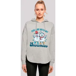 Kapuzenpullover F4NT4STIC "Chilling with My Snowmies", Damen, Gr. XS, grau, Obermaterial: 100% Baumwolle, casual, oversize, Langarm, Pullover, Premium Qualität