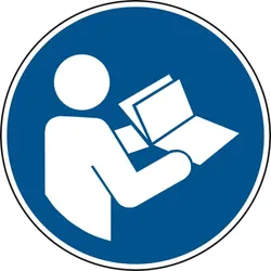 Gebotsschild, Anleitung beachten M002 - ASR A1.3 (DIN EN ISO 7010) - 200x0.45 mm Aluminium geprägt