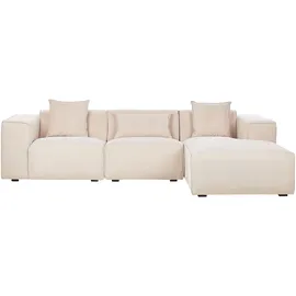 Beliani Ecksofa Beige Cord L-Förmig Linksseitig für 3 Personen Zeitgenössisch Modern Wohnzimmer - Beige/Schwarz