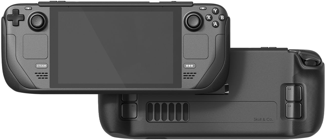 Skull & Co. GripCase SD for Steam Deck and Steam Deck OLED: A Soft Protective Case with Textured Grips Full Protection and Stand, Shock-Absorption Non-Slip and Anti-Scratch Cover Design - Black