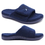 KuaiLu Hausschuhe Herren 48 Winter Warme Flauschige Fussbett Sandalen für Männer mit Klettverschluss Offener Zeh Plüsch Orthopädische Hausschuhe mit Arch Support, Blau Weihnachts - 48 EU