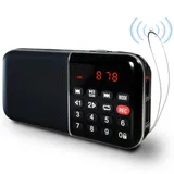 Kleines Digitalradio, Mini FM Radio mit Autosuche, eingebauter wiederaufladbarer Akku und MP3-Wiedergabe über USB/TF-Karte, Taschengroßer Gehrundfunk fürs Campen, Spazierengehen und Reisen (Schwarz)