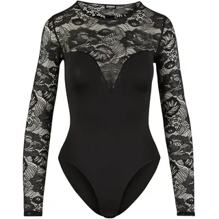 URBAN CLASSICS Round Neck Lace Langarm-body Black XS
