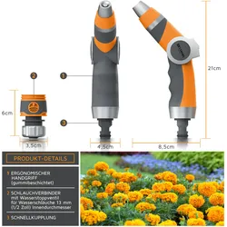 Brandson Gartenbrause - Garten Handbrause für Gartenschlauch - Spritzpistole - robuste Bauweise - Schieberegler - bis 8 bar Wasserdruck - regelbar