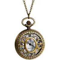 Lancardo Retro Herren Damen Taschenuhr Kettenuhr Analog Quarz Sonnenblumen Muster Uhr mit Halskette, Bronze