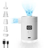 Portabler Elektrische Luftpumpe Pumpe: 4000mah Typ-C Aufladbare Akku-Powered Ultra-Mini Electric Air Pump mit 5 Düsen & Camping-Lampe für Luftmatratzen, Pool-Flöße, Rettungsbojen (Weiß)
