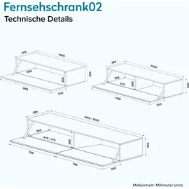 doporro TV Lowboard hängend Fernsehschrank Wohnzimmer | TV-Schrank hängend Fernsehtisch Hängeschrank 280cm Fernsehschrank02