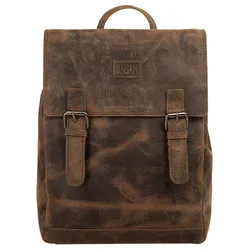 Cityrucksack BAGAN, Gr. B/H/T: 27cm x 23cm x 11cm, onesize, braun, Rindsleder, Leder, Abriebeffekte, casual, Rucksäcke, echt Leder