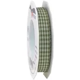 PRÄSENT Vichy Geschenkband Olive/créme, 20 m Dekoband zum Verzieren & Basteln, 15 mm Breite, Kariertes Band für Bunte Dekos & Geschenkverpackungen, zu feierlichen Anlässen