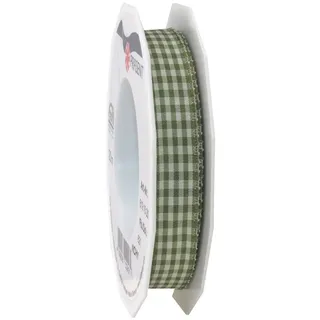 PRÄSENT Vichy Geschenkband Olive/créme, 20 m Dekoband zum Verzieren & Basteln, 15 mm Breite, Kariertes Band für Bunte Dekos & Geschenkverpackungen, zu feierlichen Anlässen