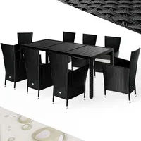 CASARIA CASARIA® Polyrattan 8 Stühle Stapelbar 190x90cm Gartentisch WPC Holz Wetterfest Outdoor Terrasse Sitzgruppe Essgruppe Garnitur Set Schwarz