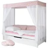 TICAA Himmelbett Lino 90 x 200 cm Kiefer weiß inkl. Zusatzbett stern-rosa