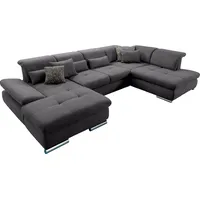 Set One by Musterring Wohnlandschaft "SO 4100 komfortable Federkernunterfederung, inkl. Kopfteilverstellung", grau (fango 16), B:365cm H:80cm T:225cm, SET ONE BY MUSTERRING, Sofas, Wohnlandschaft, wahlweise Bettfunktion und Sitztiefenverstellung, U-Form