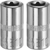 QUARKZMAN 1/4" x E10 Torx Bit Set, 2 Stück Torx Nuss Set Schrauber Sechskant Steckschlüsseleinsätze, Antrieb Tiefnuss Stern-Stecknuss für Auto Reparaturen Hauswartung DIY Handarbeit