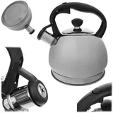 KADAX Wasserkessel 1.8L, Teekessel aus Edelstahl für Induktion, Flötenkessel, Pfeifkessel, Wasserkocher für Gasherd, Elektroherd und Induktionsherd (Silber)