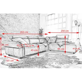 KAWOLA Ecksofa Riso Leder Recamiere rechts anthrazit