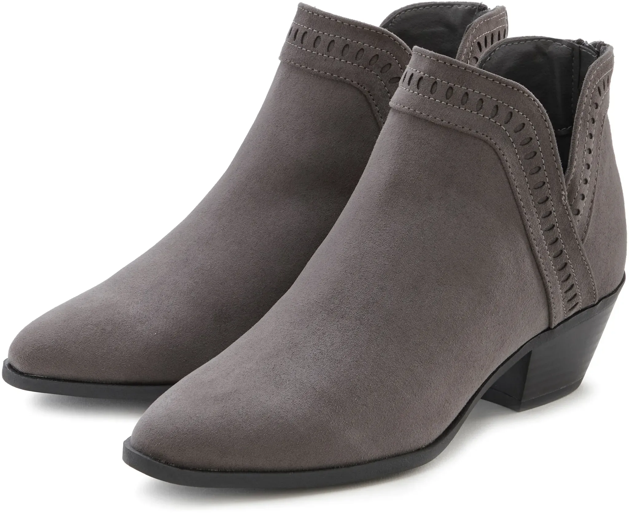 Cowboy Stiefelette LASCANA, Damen, Gr. 40, grau, Obermaterial: 100% Textilmaterial. Decksohle: 100% Lederimitat. Futter: 100% Textilmaterial. Laufsohle: 100% Synthetik, unifarben, Schuhe Stiefelette Ankleboots, Cowboy Boots, Western Stiefelette, Ankleboots mit Ausschnitt VEGAN