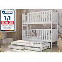 Kids Collective Hochbett mit Ausziehbett 90 x 200 cm Kiefer massiv weiß