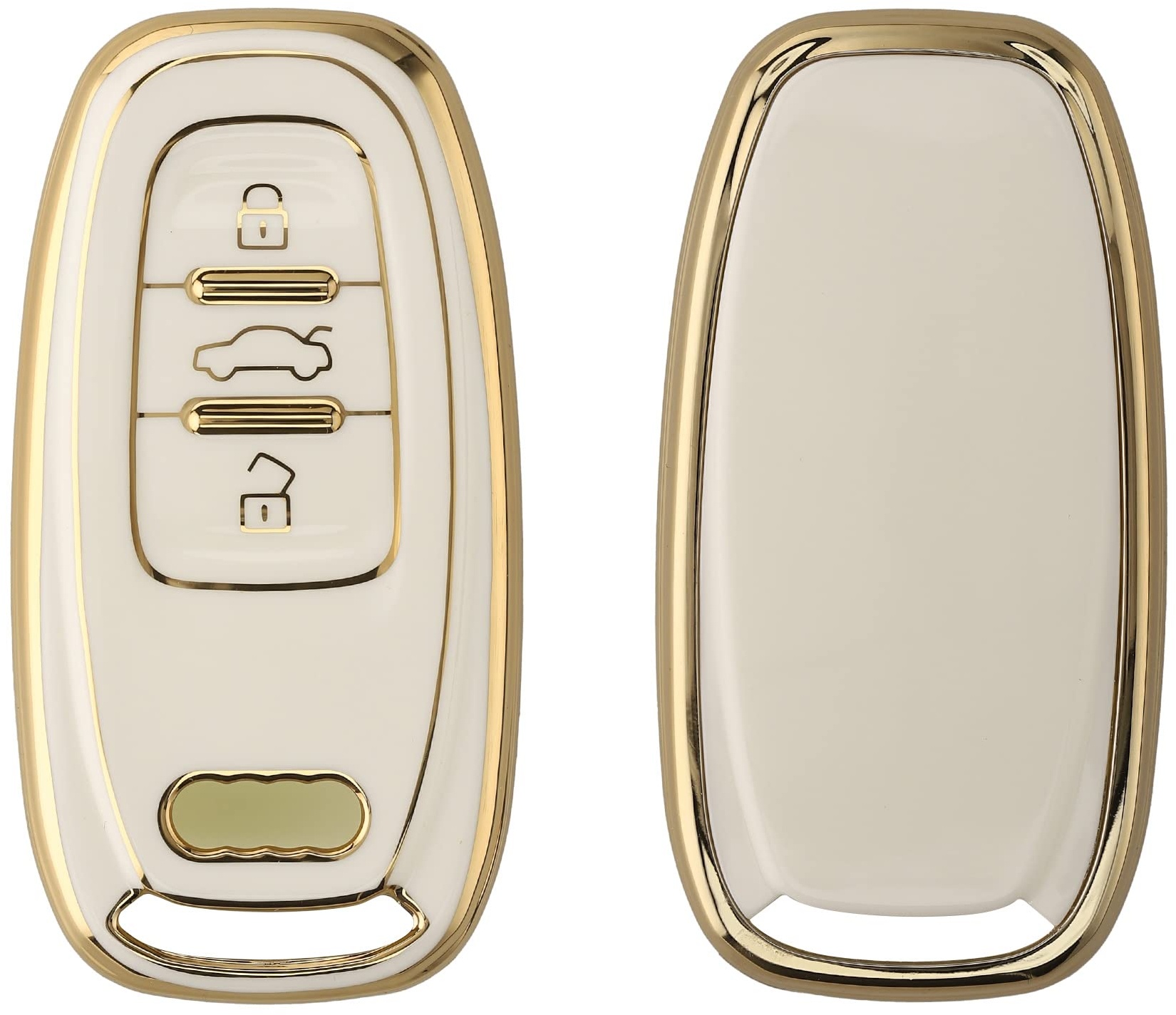 kwmobile Autoschlüssel Hülle kompatibel mit Audi 3-Tasten Autoschlüssel Keyless - Schlüsselhülle Silikon Cover - Weiß Gold