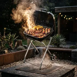 Relaxdays Holzkohlegrill mit Deckel schwarz/silber