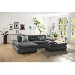 Ecksofa INOSIGN "Avesa L-Form", grau (anthrazit), B:300cm H:80cm T:172cm, 100% Polyester, Sofas, Wahlweise mit Armteilvertsellung und Bettfunktion, B/T/H: 300/172/80cm