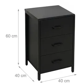 Relaxdays Nachtschrank 3 Schubladen 60 x 40 x 40 cm Schwarz