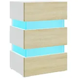 vidaXL Nachtschrank LED 45 x 35 x 67 cm Weiß/Sonoma-Eiche