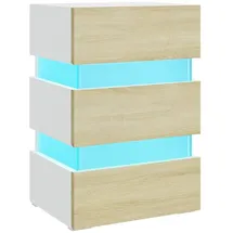 vidaXL Nachtschrank LED 45 x 35 x 67 cm Weiß/Sonoma-Eiche