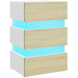 vidaXL Nachtschrank LED 45 x 35 x 67 cm Weiß/Sonoma-Eiche