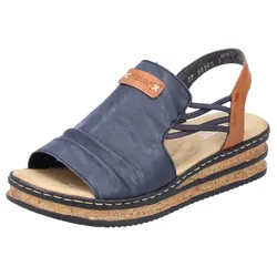 Keilsandalette RIEKER, Damen, Gr. 39, blau (dunkelblau), Lederimitat, casual, Schuhe, Sommerschuh, Sandale, Keilabsatz, mit Stretchbänder