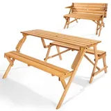 2 In 1 Umwandelbarer & Austauschbarer Picknicktisch, Outdoor-tisch- Und Bank-set Aus Holz, Tragbare, Faltbare Bank Mit Loch Für Schirm, Essmöbel Für Garten, Hinterhof, Veranda (braun)