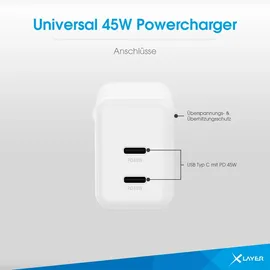 Xlayer Ladegerät Universal 45W Powercharger USB Typ C & USB Typ C White