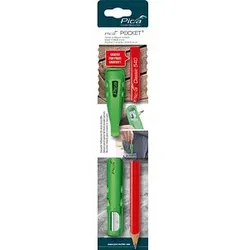 Pica Pocket Bundle Zimmermannsbleistift 505/01 Bleistiftköcher-Set mit integriertem Spitzer rot, 1 Set