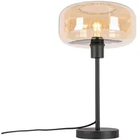 QAZQA Art-Deco-Tischlampe schwarz mit braunem Glas - Bizle