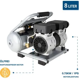 Hyundai Silent Kompressor SAC75008IC (9 bar, 8L, tragbar, ölfrei 49 dB, 750 W | 1 PS)