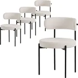 ML-Design Esszimmerstühle 4er Set, Küchenstuhl aus Teddystoff Weiß, Wohnzimmerstuhl mit Rückenlehne, Polsterstühle mit schwarzen Metallbeinen,