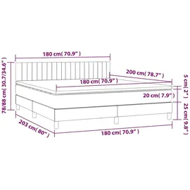 vidaXL Boxspringbett mit Matratze & LED Schwarz 180x200 cm Samt