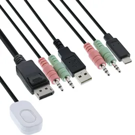 InLine KVM Switch, 2-fach, USB-C+DP zu DisplayPort 4K, Audio, integr. Kabel