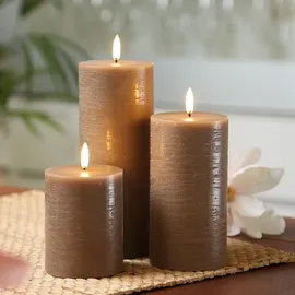 uYuni LED Kerze PIA Uyuni Rustik-Optik Echtwachs Timer H: 20cm bis 1000Std.