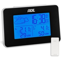 ADE Wetterstation Funk mit Außensensor | kompaktes Thermometer Hygrometer außen innen | mit Funkwecker und Wettervorhersage | klein und modern