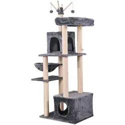 BENNO® Katzen Kratzbaum, 165 cm Katzenbaum Kletterturm, Kletterbaum, Höhlen, Sisal umwickelte Säulen, hellgrau
