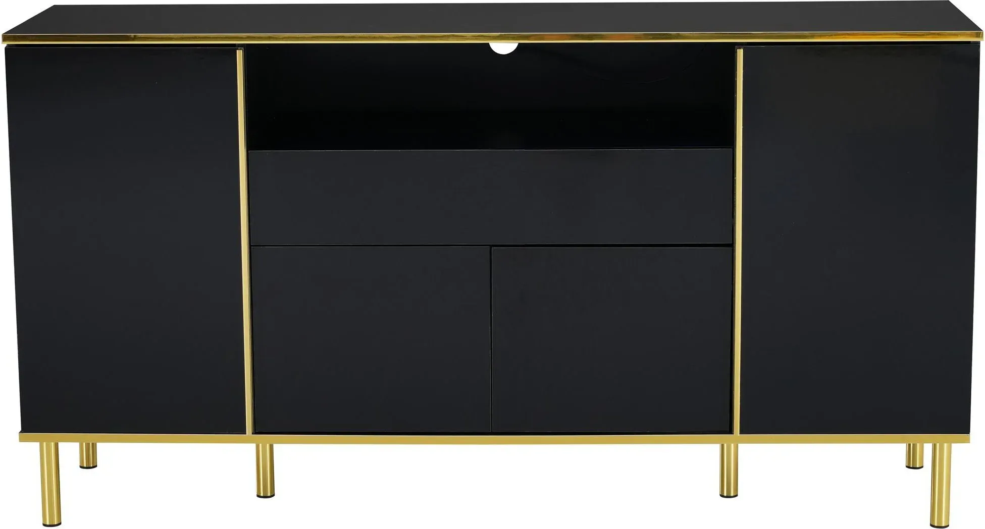Sideboard mit LED-Beleuchtung, 4 Türen, 1 Schublade, 150x40x80 cm, Schwarz