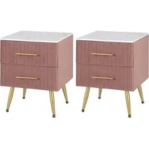 Woltu 2er Set Nachttisch Sofatisch Nachtkommode Nachtschrank mit 2 Schubladen für Schlafzimmer Wohnzimmer aus MDF, Einfache Installation 40.5x41x51cm, Samt, Rosa - Rosa