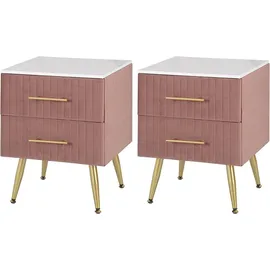 Woltu 2er Set Nachttisch Sofatisch Nachtkommode Nachtschrank mit 2 Schubladen für Schlafzimmer Wohnzimmer aus MDF, Einfache Installation 40.5x41x51cm, Samt, Rosa - Rosa