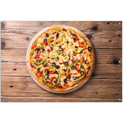 Wallario Sichtschutzzaunmatten Italienische Pizza mit Peperoni, Oliven. Paprika und Käse gelb 100 cm x 150 cm