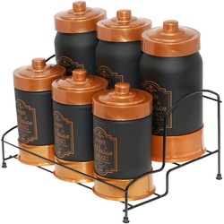 Lashuma Aufbewahrungsdose Schwarz-Kupfer (Set, 6 St., 6er Set), Glasdosen mit Deckel, Kaffeedosen für Bohnen schwarz