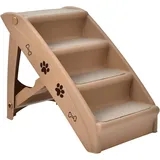 COSTWAY 4-stufige Haustiertreppe mit Teppichboden, Hundetreppe Kunststoff Katzentreppe faltbar, Hunderampe tragbar Tiertreppe für Hunde und Katzen, Tierrampe zum Klettern und Kratzen (Braun)