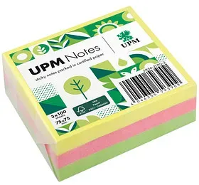 UPM Notes Brilliantmix Haftnotizen doppelte Haftung farbsortiert, 3 Blöcke